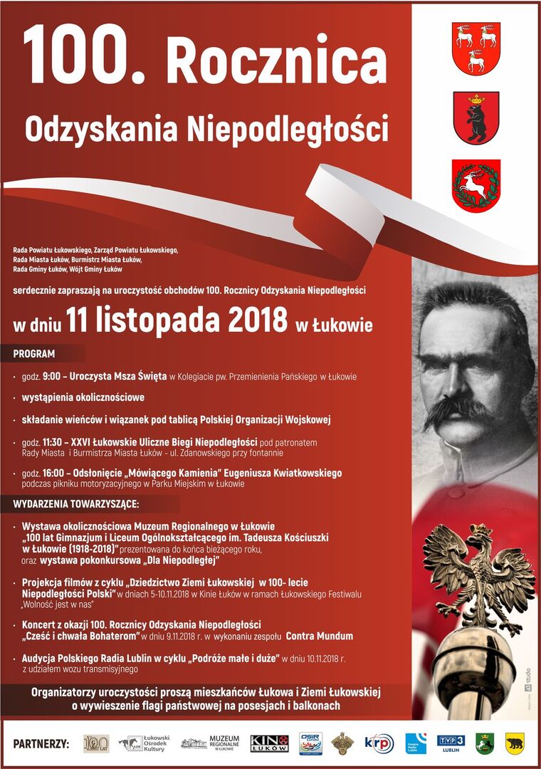 Plakat wydarzenia 106. rocznicy odzyskania Niepodległości