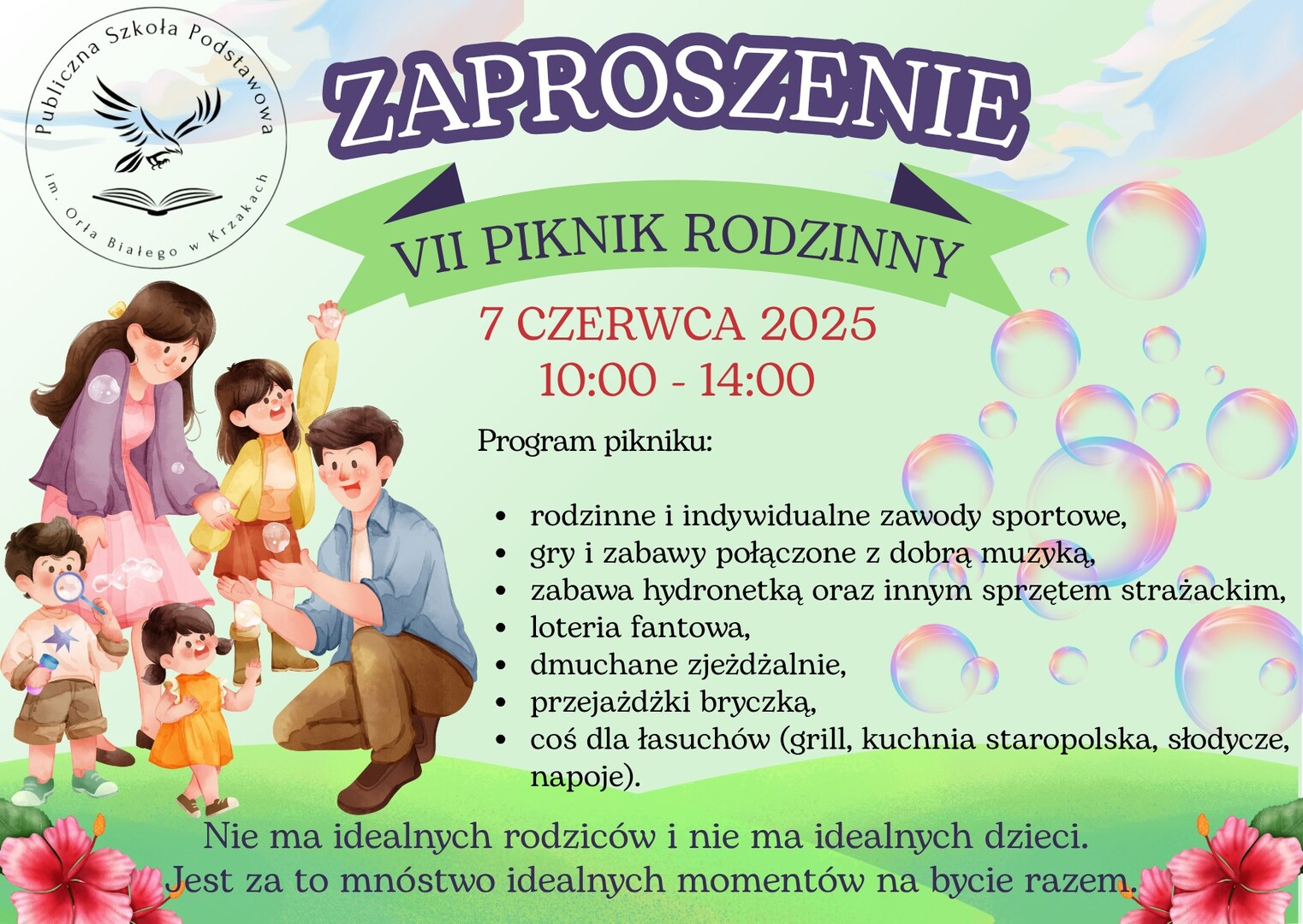 Plakat pikniku rodzinnego w krzakach 