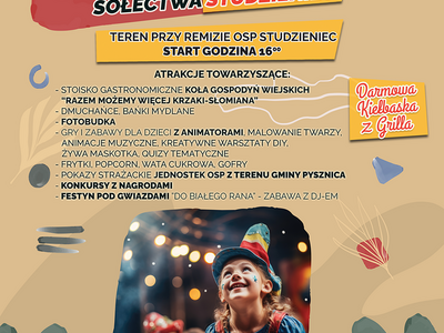 Plakat przedstawia informacje o II sołeckim pikniku sołectwa Studzieniec