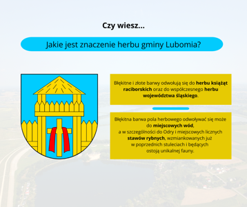 Zdjęcie przedstawia opis znaczenia barw w herbie Gminy Lubomia