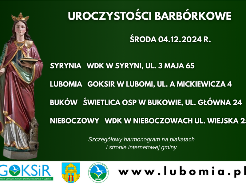 Zdjęcie przedstawia informację o Uroczystości Barbórkowych w 2024