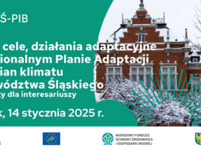 Zdjęcie przedstawia informację o Warsztatach, które odbędą się 14 stycznia 2025 r. godz. 16.30, Rybnik, ul. Rzeczna 1, Galeria Sztuki Rzeczna Rybnickie Centrum Edukacji Artystycznej Warsztaty dla mieszkańców, organizacji pozarządowych, przedstawicieli nauki i biznesu z obszaru subregionu zachodniego województwa śląskiego dot. opracowania opcji adaptacji w ramach prac nad Regionalnym Planem Adaptacji do zmian klimatu dla Województwa Śląskiego.