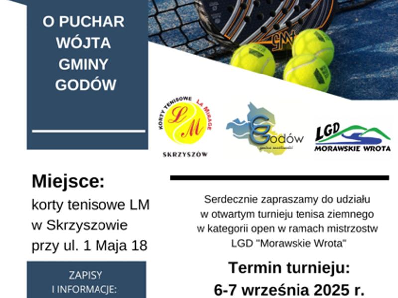 Plakat przedstawia informacje o XXII Turnieju Tenisa Ziemnego w ramach mistrzostw LGD "Morawskie Wrota".