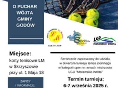 Plakat przedstawia informacje o XXII Turnieju Tenisa Ziemnego w ramach mistrzostw LGD "Morawskie Wrota".