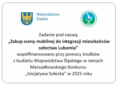 Zdjęcie przedstawia informacje o tym, że środki na zakup mobilnej sceny zostały uzyskane z budżetu województwa Śląskiego
