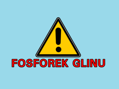 Znak ostrzegawczy, pod nim napis: "Fosforek glinu"