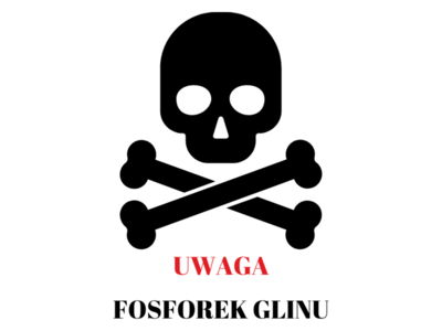 Trupia czaszka i napis: "Uwaga fosforek glinu"
