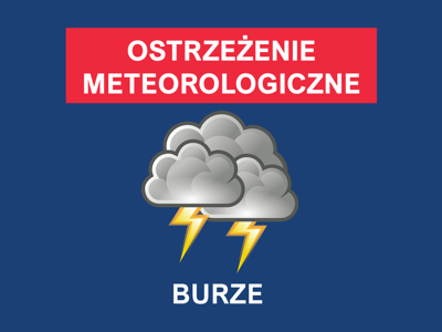 Napis: Ostrzeżenie Meteorologiczne - burze