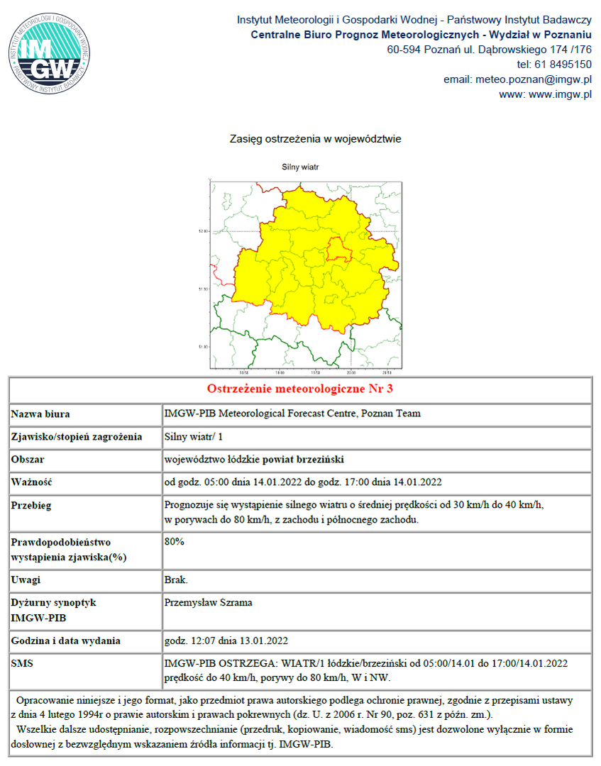 Ostrzeżenie meteorologiczne Nr 3 - silny wiatr
