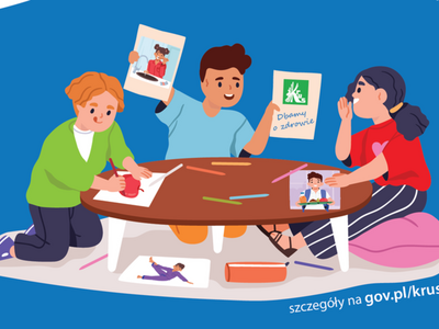 Grafika przedstawiająca troje dzieci, które rysują.