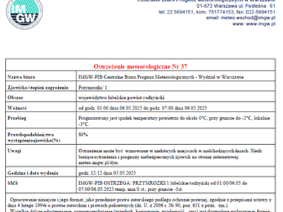ostrzezenie o przymrozkach