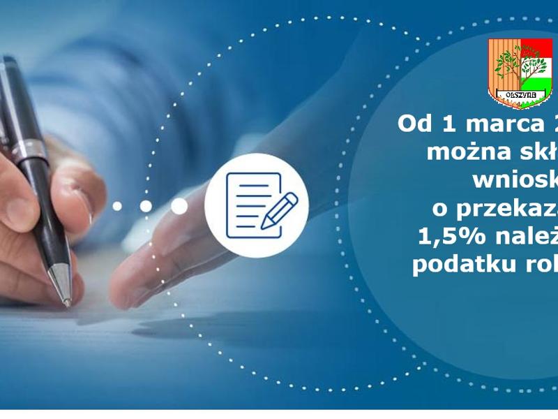 Od 1 marca 2025 r. można składać wnioski o przekazanie 1,5% należnego podatku rolnego
