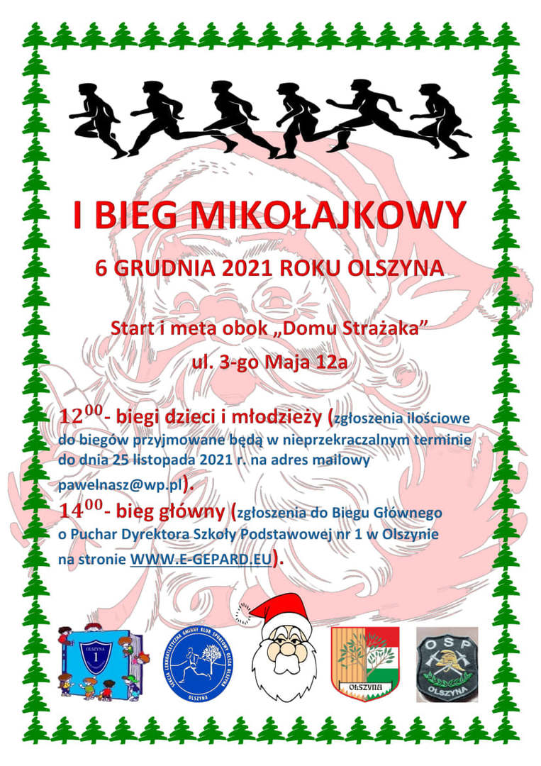 Plakat. Biegi mikołajkowe w Olszynie.