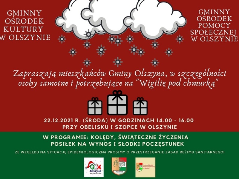 Plakat zapraszający mieszkańców Gminy Olszyna na Wigilię pod Chmurką