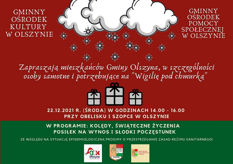 Plakat zapraszający mieszkańców Gminy Olszyna na Wigilię pod Chmurką