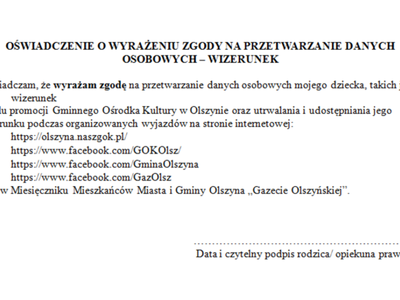 Oświadczenie na przetwarzanie danych