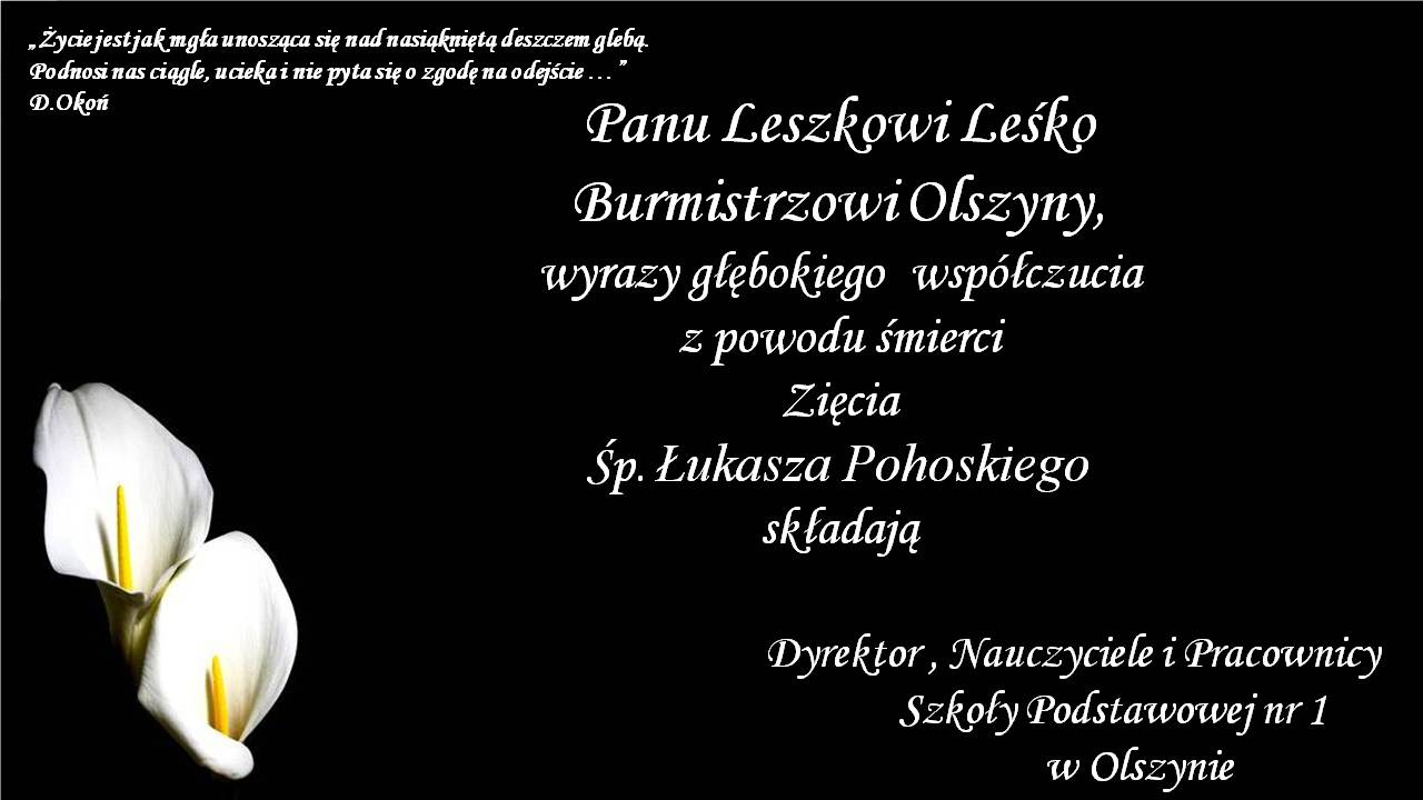 kondolencje Szkoły Podstawowej Nr 1 w Olszynie
