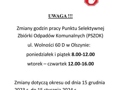 PSZOK - godziny otwarcia