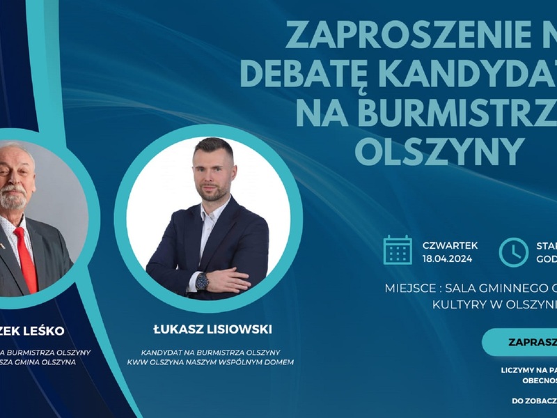 Zaproszenie na debatę kandydatów na Burmistrza Olszyny