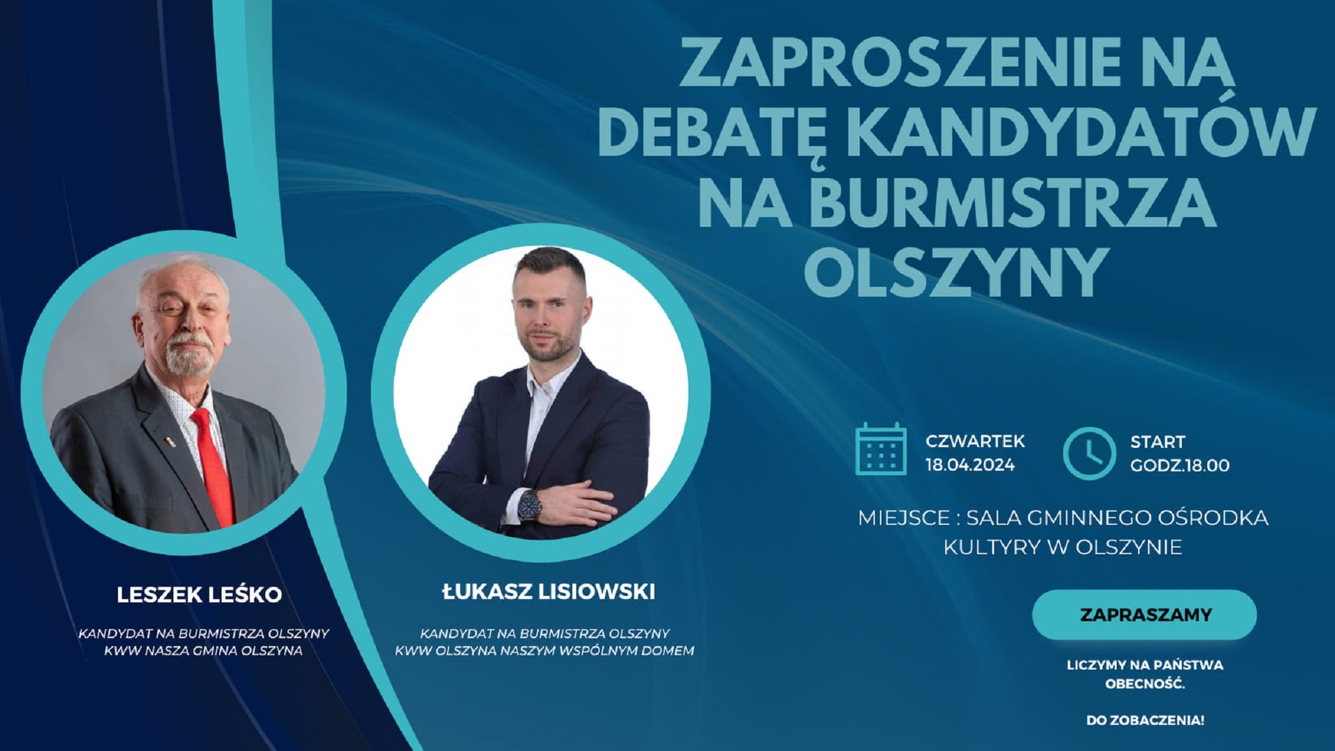 Zaproszenie na debatę kandydatów na Burmistrza Olszyny