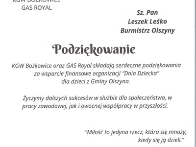 podziękowanie od KGW Bożkowice