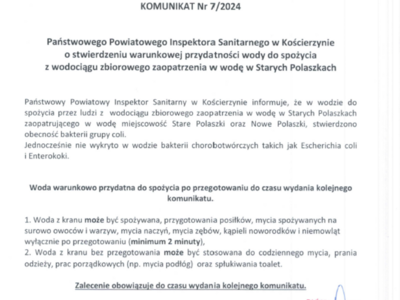 Komunikat Państwowego Powiatowego Inspektoratu Sanitarnego w Kościerzynie