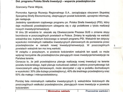 Informacja dot. programu Polska Strefa Inwestycji - wsparcie przedsiębiorców