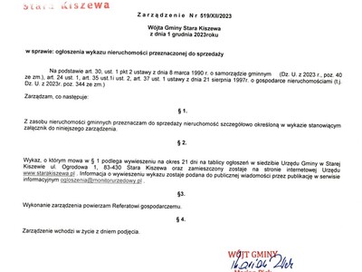 Wykaz nieruchomości przeznaczonej do sprzedaży