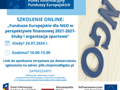 Szkolenie online „„Fundusze Europejskie dla NGO w perspektywie finansowej 2021-2027- kluby i organizacje sportowe””