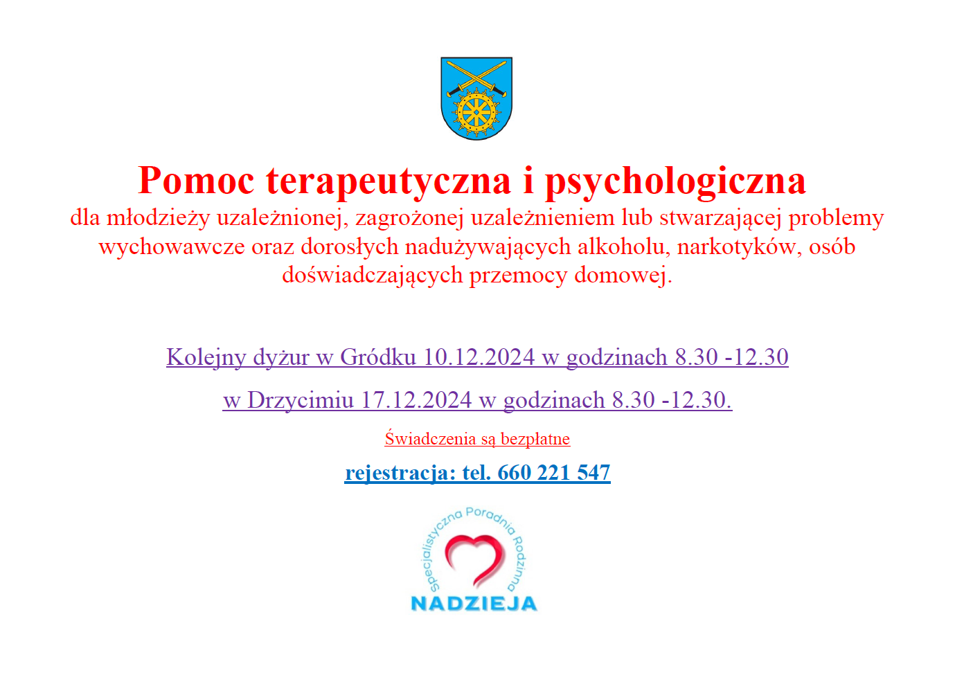 Plakat - Pomoc terapeutyczna i psychologiczna