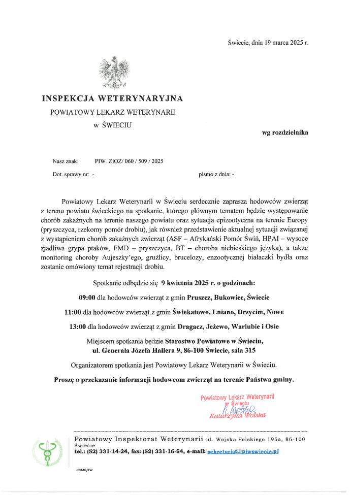 Spotkanie informacyjne - Powiatowy Lekarz Weterynarii informuje!