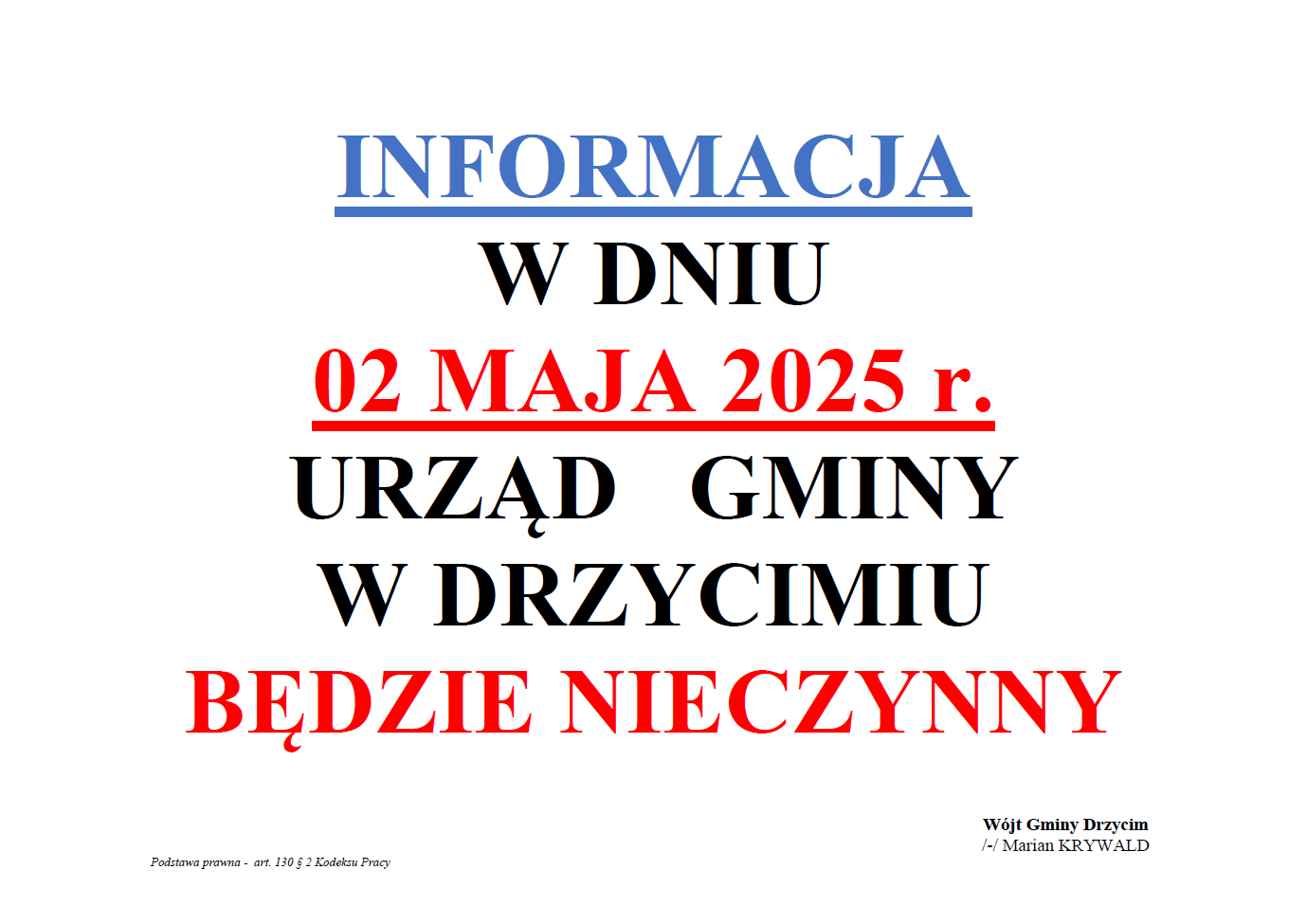 urząd będzie nieczynny