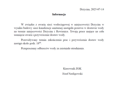 Awaria sieci wodociągowej