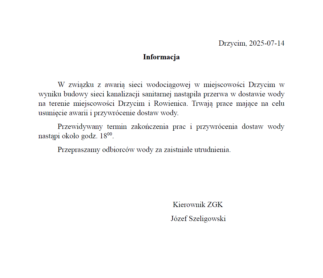 Awaria sieci wodociągowej