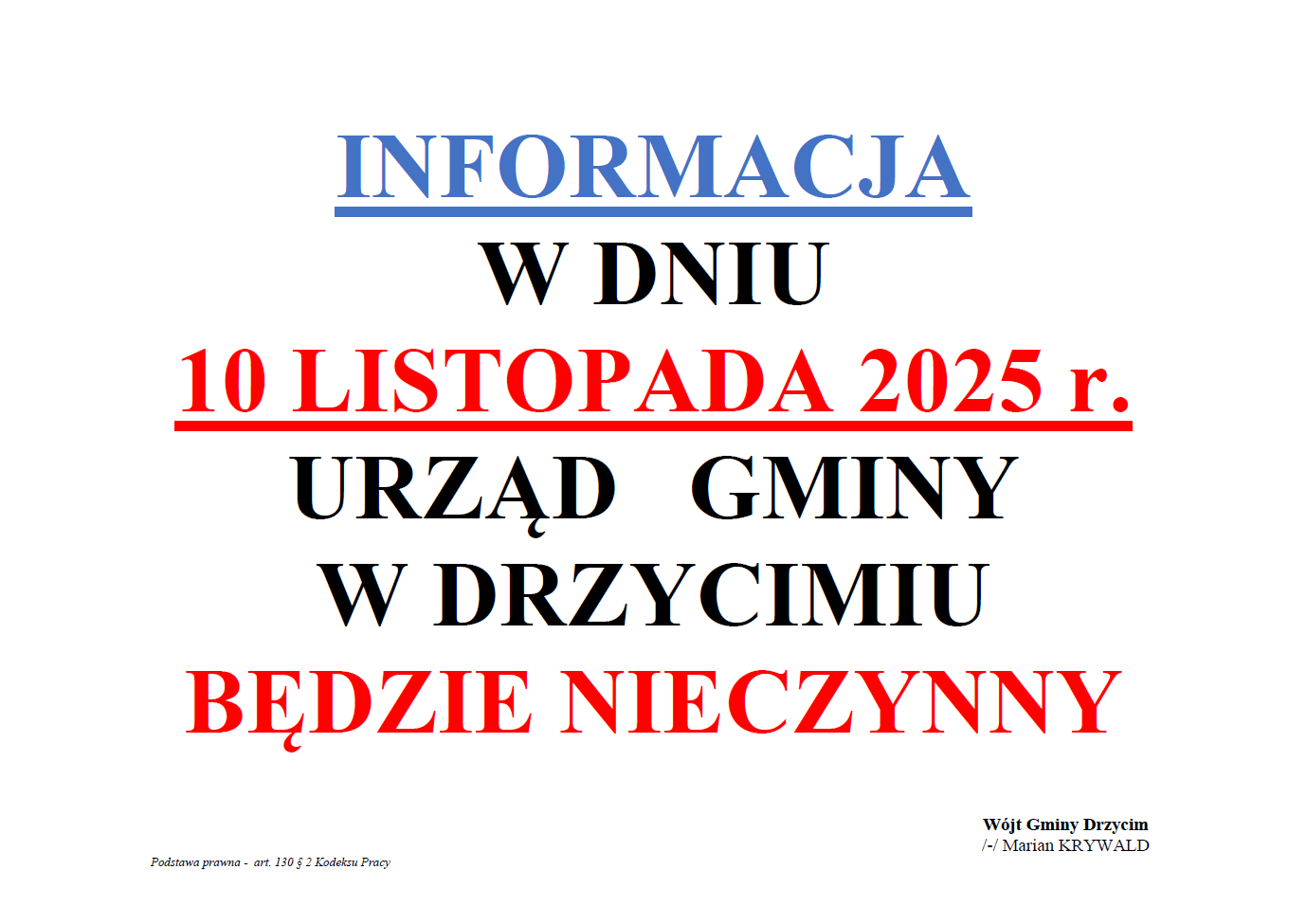Urząd będzie nieczynny