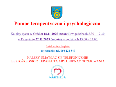 Pomoc terapeutyczna i psychologiczna - listopad 2025