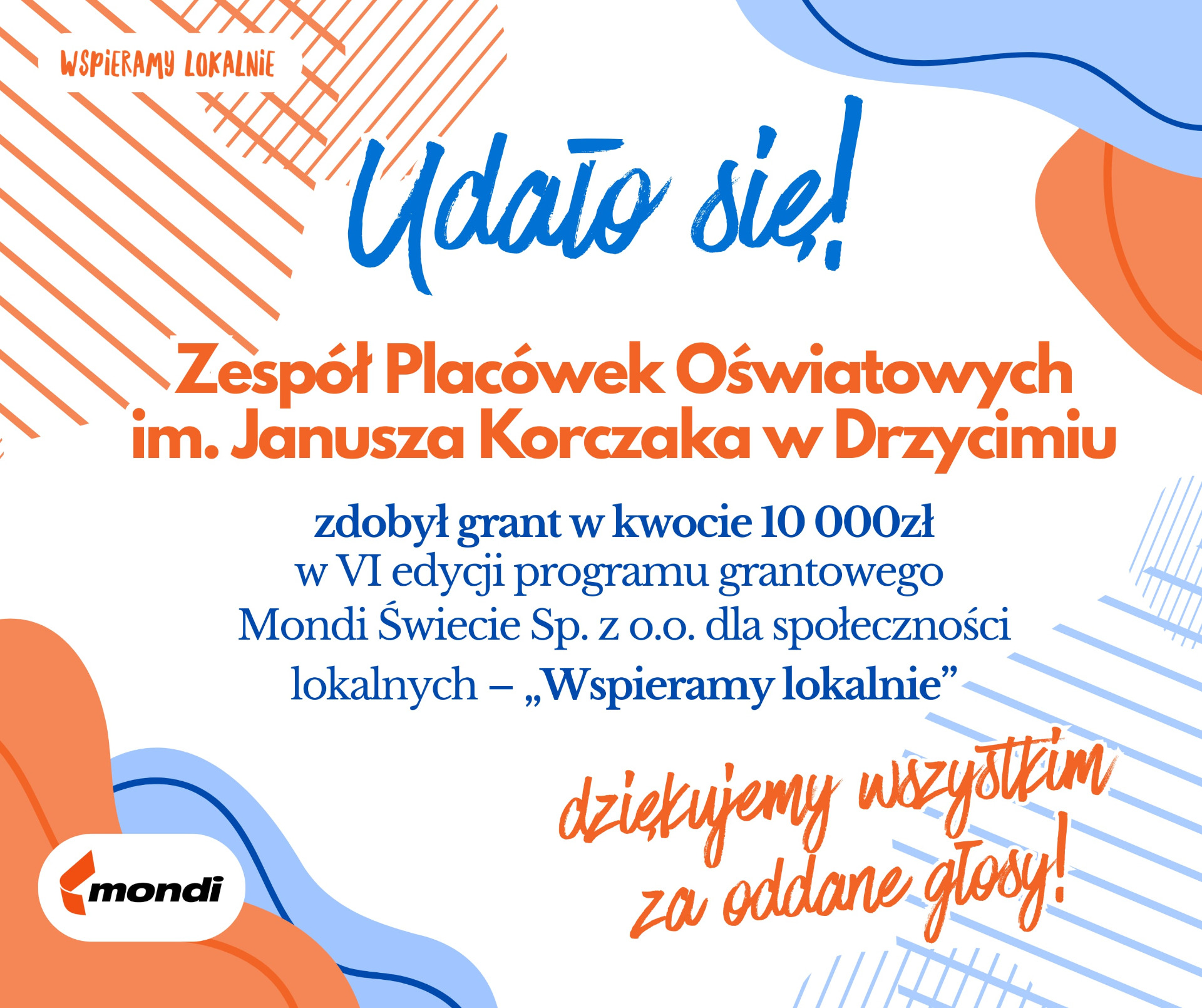 Podziękowanie dla Mieszkańców Gminy Drzycim za oddane głosy!