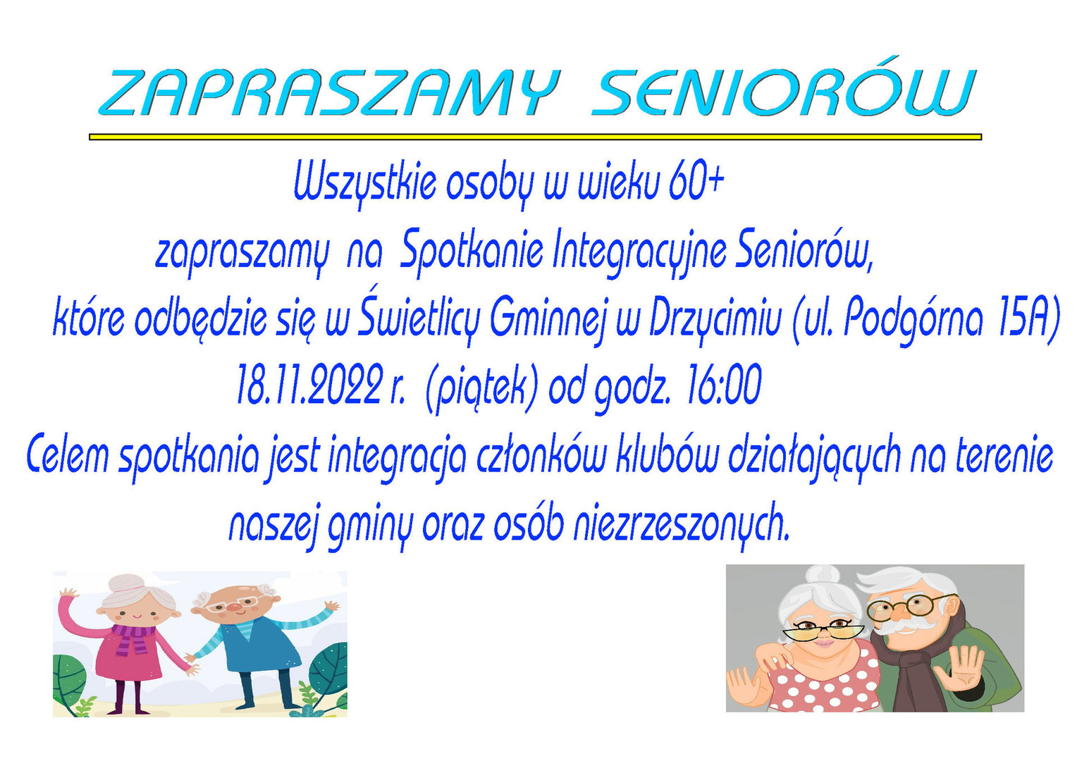 Plakat zaproszenia dla seniorów.