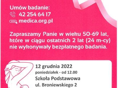Plakat o bezpłatnej mammografii