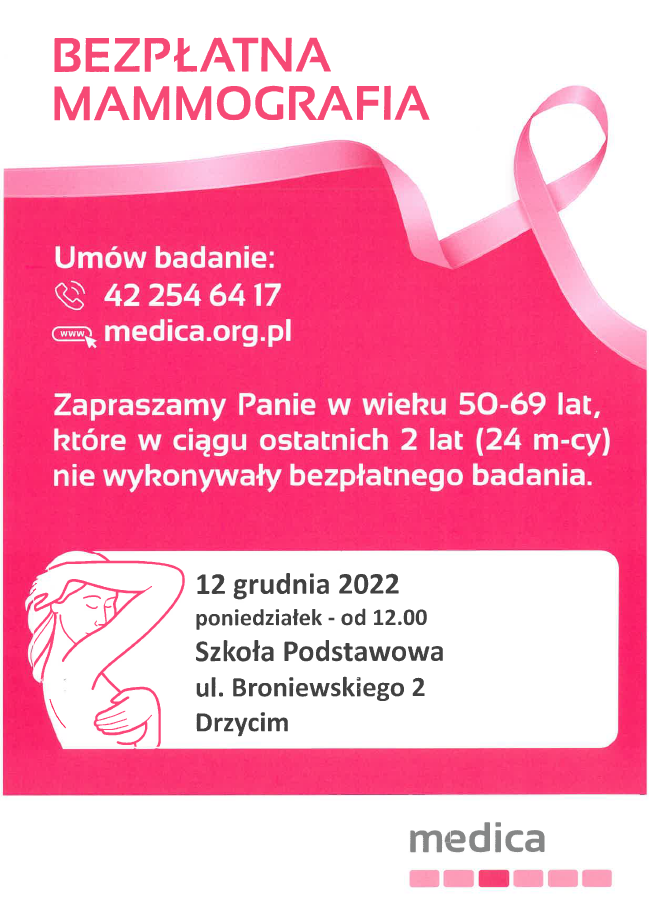 Plakat o bezpłatnej mammografii