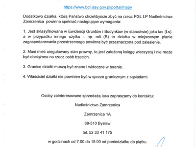 Komunikat Nadleśnictwa Zamrzenica