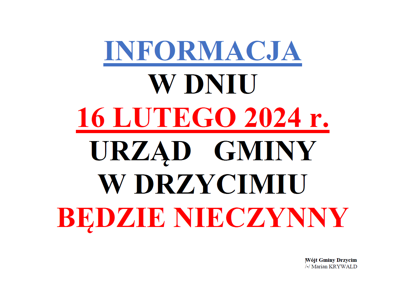 urząd będzie nieczynny