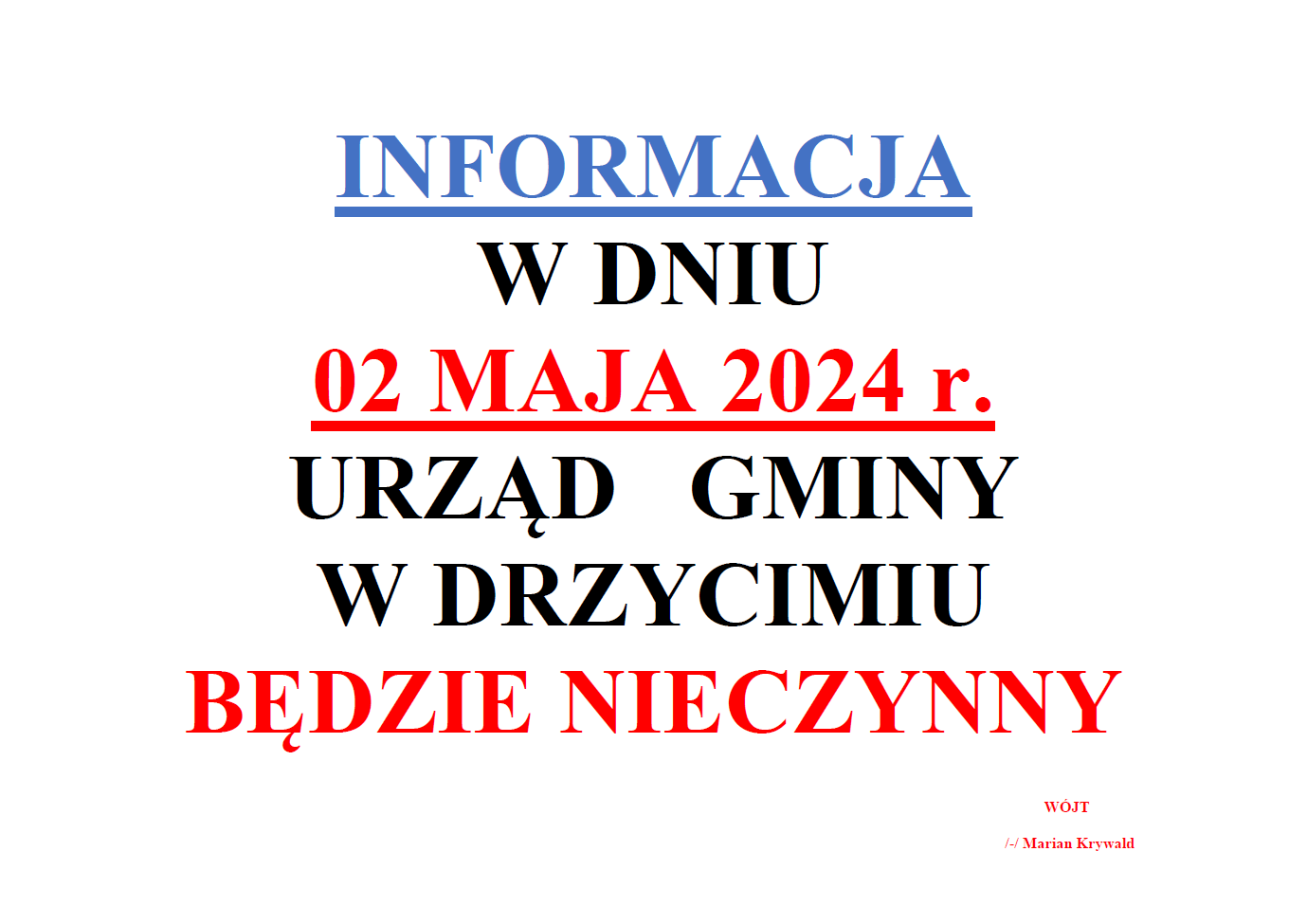Urząd będzie nieczynny