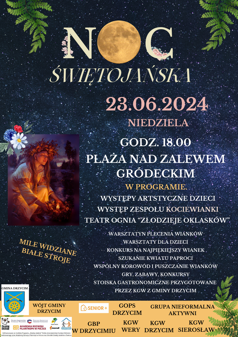 Zapraszamy wszystkich mieszkańców gminy na Noc Świętojańską - PLAKAT