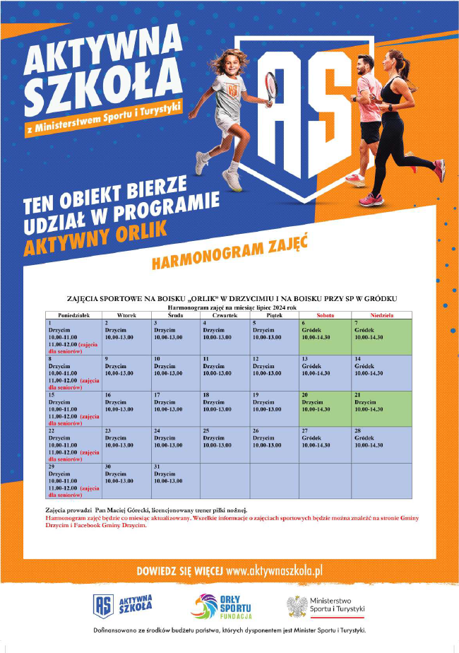 Aktywna Szkoła - Aktywny Orlik - harmonogram