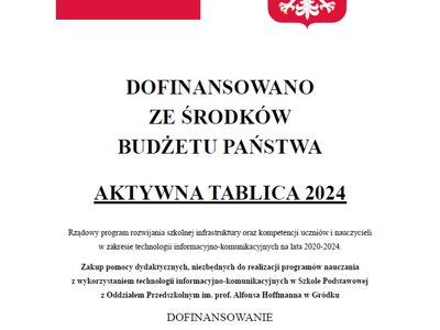 DOFINANSOWANO ZE ŚRODKÓW BUDŻETU PAŃSTWA AKTYWNA TABLICA 2024