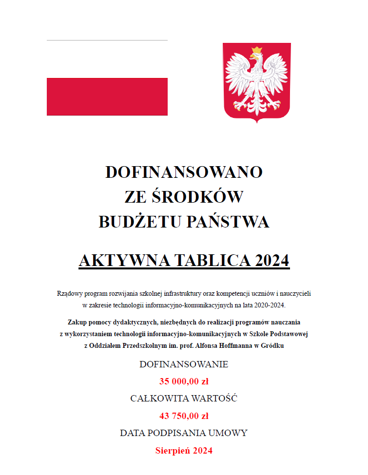 DOFINANSOWANO ZE ŚRODKÓW BUDŻETU PAŃSTWA AKTYWNA TABLICA 2024