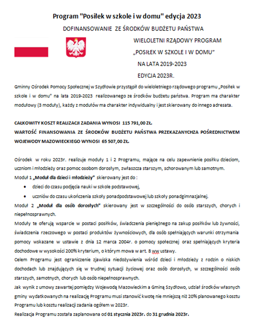 Program 'Posiłek w szkole i w domu edycja 2023