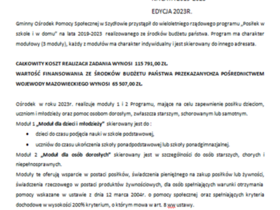 Program 'Posiłek w szkole i w domu edycja 2023