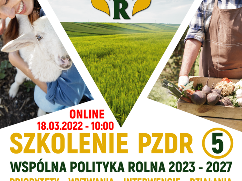 Plakat informujący o szkoleniu online dotyczący Wspólnej Polityki Rolnej w latach 2023-2027